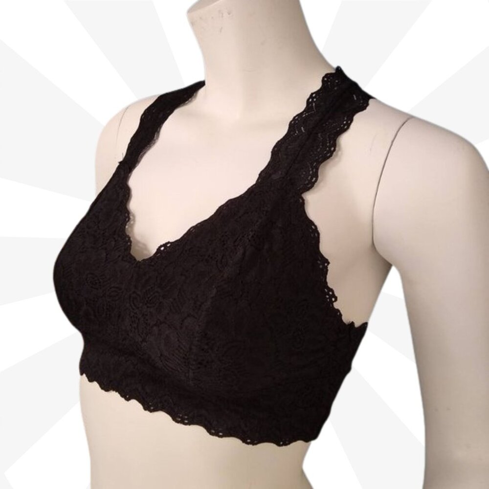 Felina Black Bralette Racerback Bra Size S Floral Lace